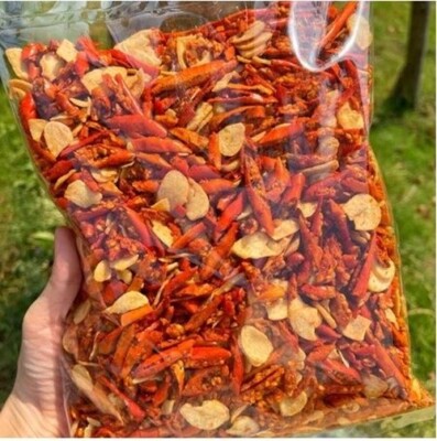 Fried Chili Crispy Fried Garlic Sesame Roasted Thai Snacks Savory Spicy 500g.