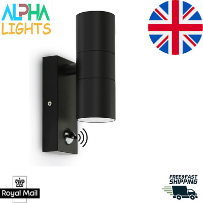 Black Stainless Steel Outdoor Wall Light IP44 PIR Sensor Up Down GU10 ...