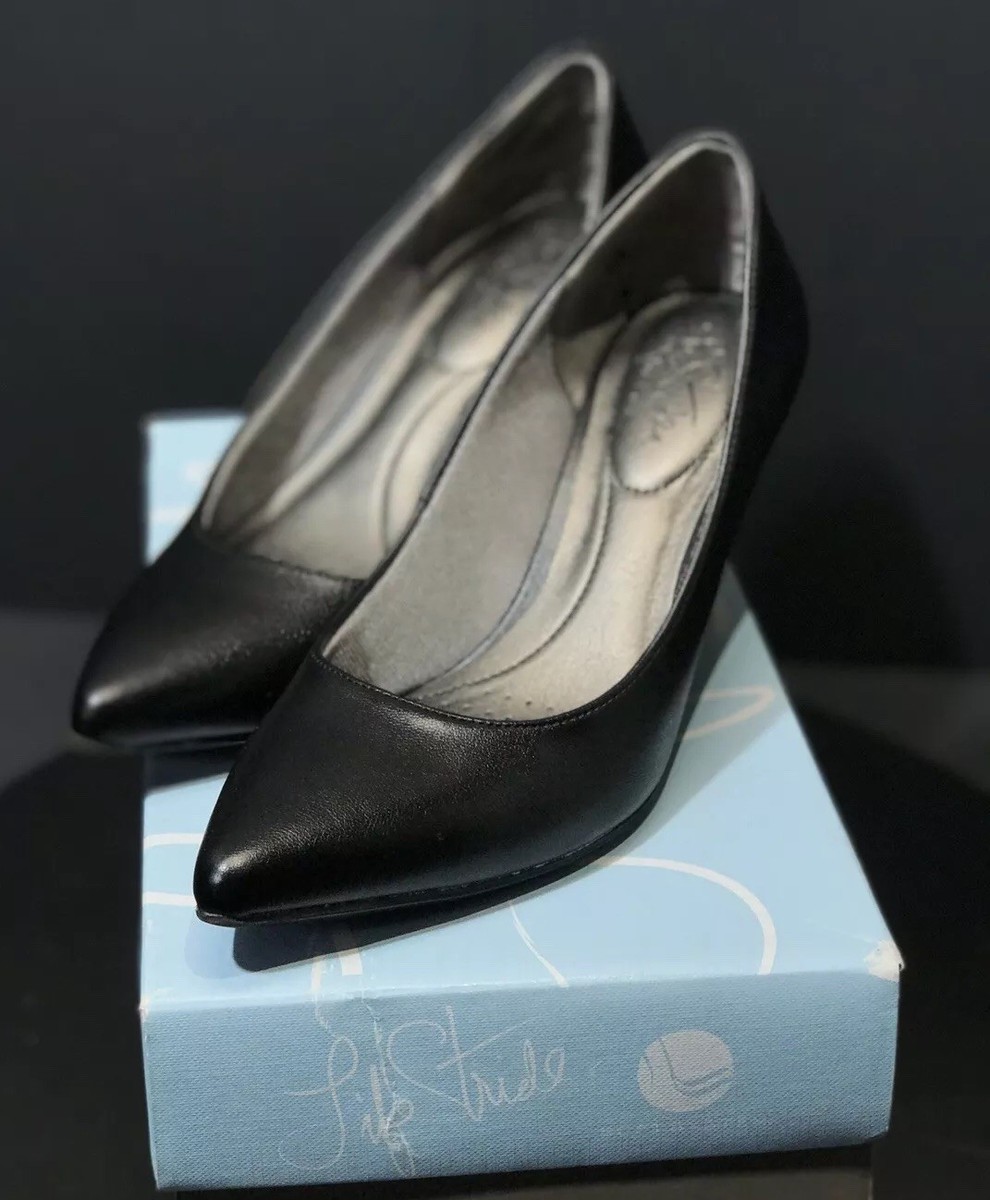 LifeStride Sevyn Women Pointed Black Leather Pump Heel Mismatch