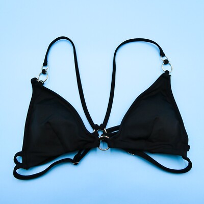 Victorias Secret Black Medium Triangle Bikini Top Plunge Padded VS Swimsuit New