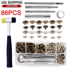 86X Leather Snap Fasteners Kit Press Stud Metal Button Snaps w/ Hammer Tools USA