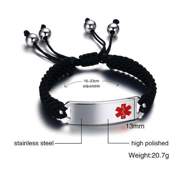 Free Engraving Medical Alert ID Men Women Bracelet Adjustable Braided