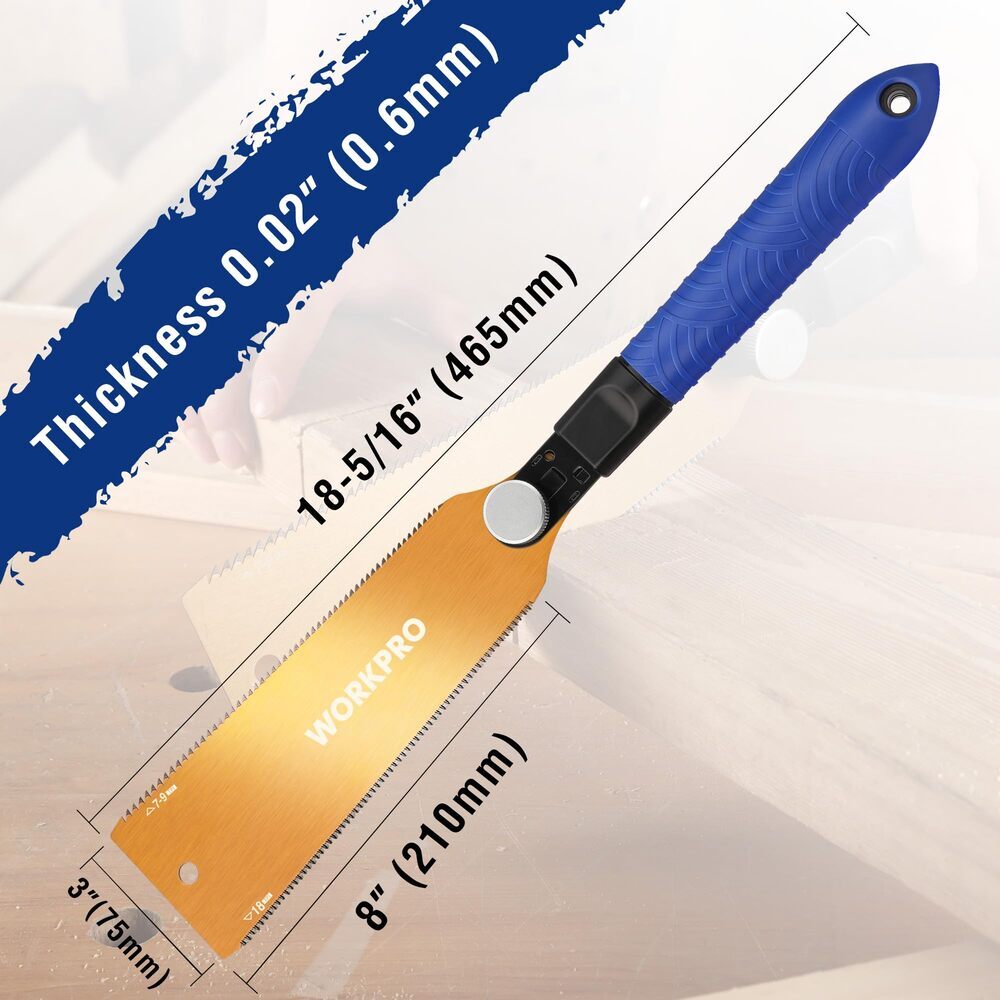 WORKPRO 8" Japanese Pull Saw Double-Edged Hand Saw 7-9&18 TPI SK5 Flexible Blade