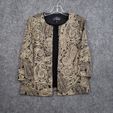 Alex Evenings Paisley Jacket Women Small Gold Black Beaded Formal Lined Cocktail