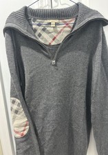 Burberry brit half-zip 100 cashmere elbow patch grey sweater Large