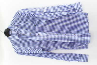 Livergy Herren Hemd Gr. M 39/40 Langarm Blau Weiß Kariert Baumwolle #DU-17