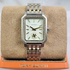 NEW Tory Burch Robinson Crystal Two Tone Gold Silver Bracelet Watch TBW1514 Logo