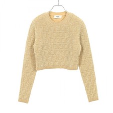 FENDI FF pattern cropped short knitwear sweater Rayon polyester Gold Used 40