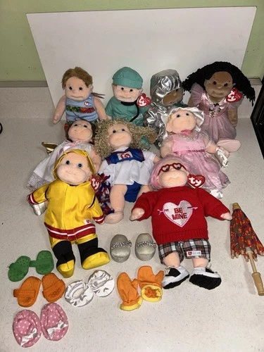 Vintage Ty Beanie Kids Plush Dolls Lot Of 9 Boys & Girls Extra Shoes