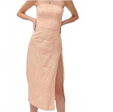 New Urban Outfitters Large Strapless Dress Linen Blend Pink Zebra Print Smocking