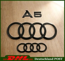 Kühlergrill Set Schwarz Glänz 273MM+193MM Für Audi A5 17-19 V+H Ringe Emblem