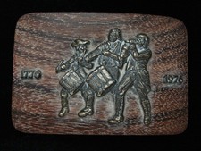 RA03110 VINTAGE 1970s SPIRIT OF '76 BICENTENNIAL PATRIOTIC WOOD BELT BUCKLE