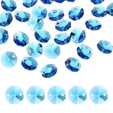 70Pcs 14mm Crystal Octagon Beads 2-Hole Glass Suncatcher Beads Blue