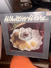 Vintage New In Box Whittier Ware Chip & Dip 2 Piece White Lotus Flower USA 453 