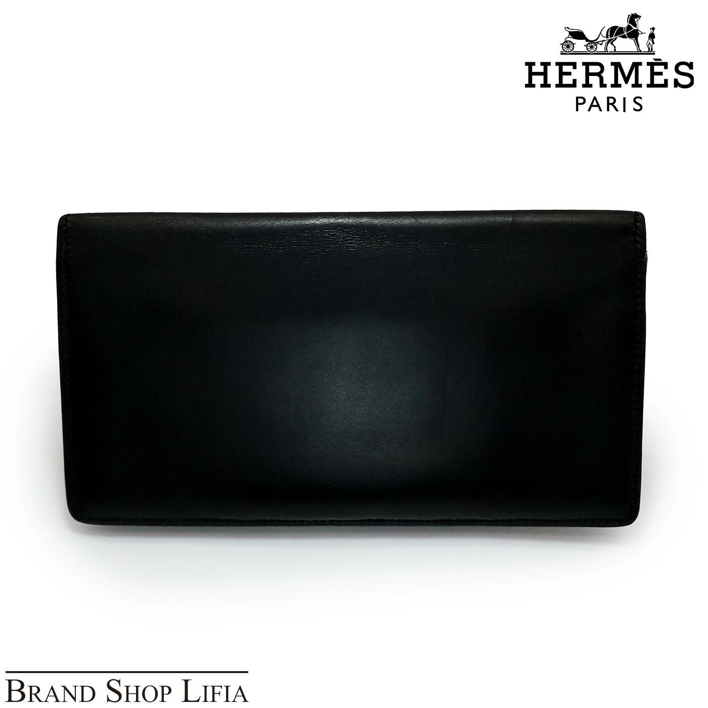 HERMES Fleming MC2 Bifold Wallet Unisex Box Calf Thin Used