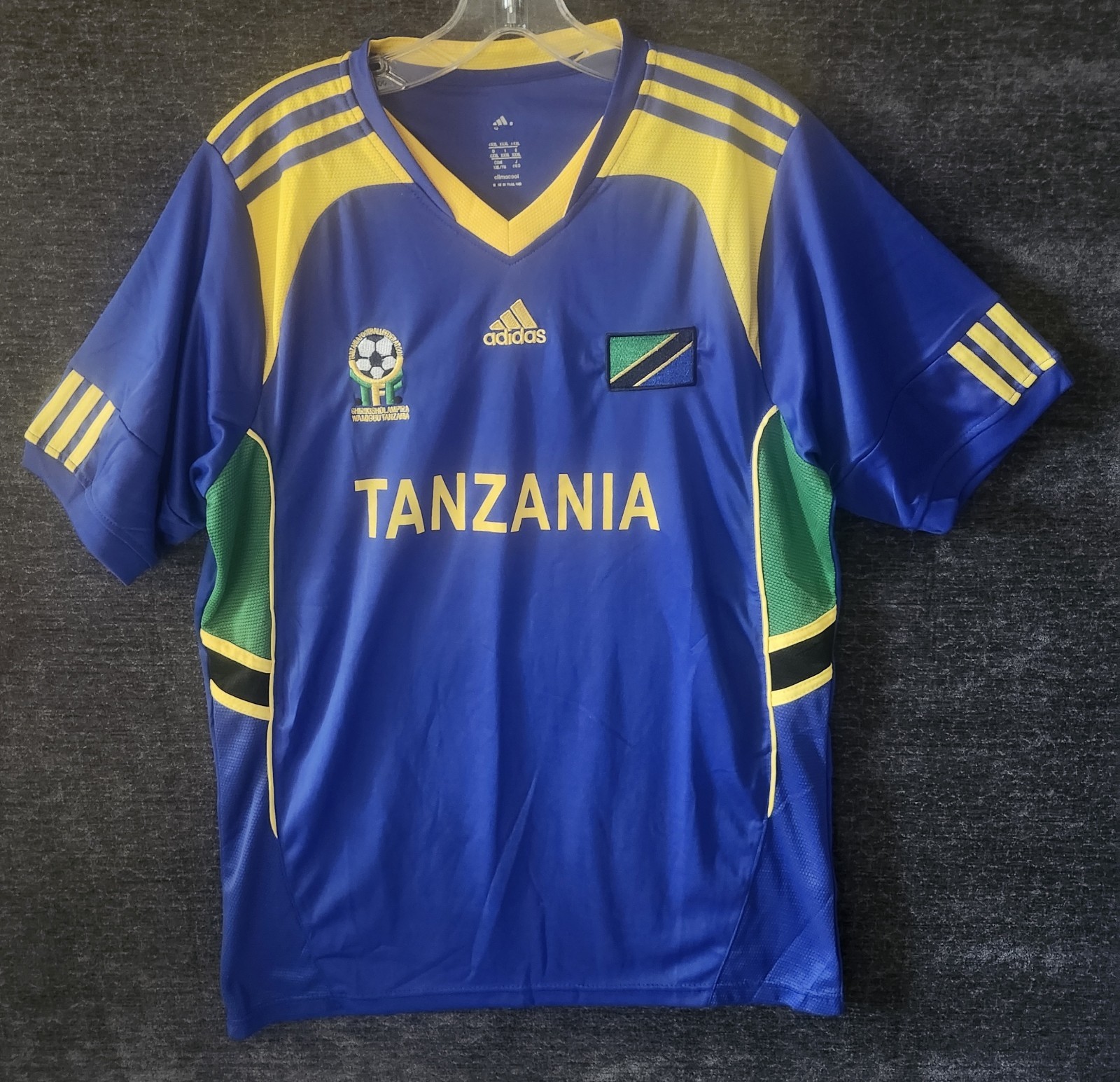 Vintage Tanzania Adidas Soccer Football Jersey Blue US Size Large Climacool