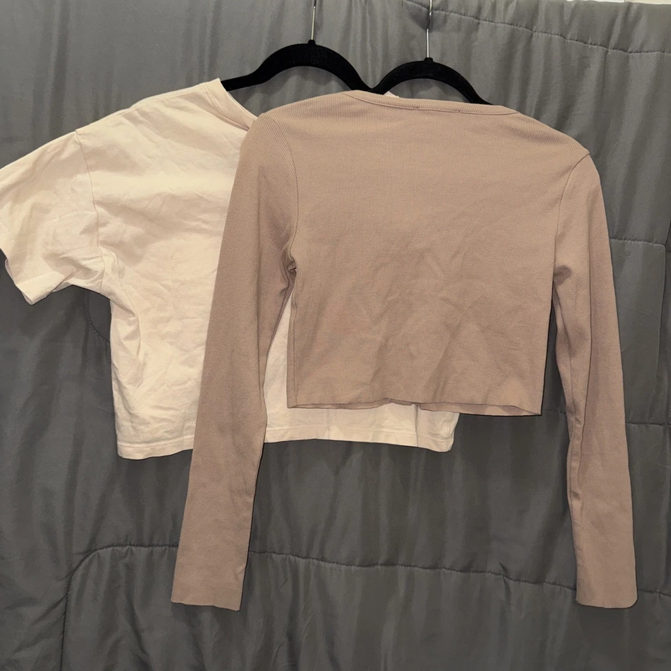 2 Forever 21 Mujer Top Corto S/M Gorra Manga Larga Acanalado Abotonado Pullover Foto 2 de 4