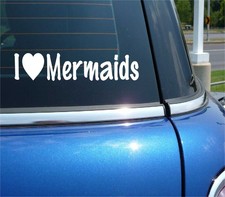 I LOVE MERMAIDS DECAL STICKER HEART GIRL WOMAN WATER MYTH OCEAN SIREN CAR TRUCK