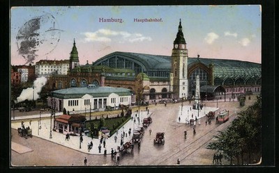 Hamburg-St.Georg, Hauptbahnhof mit Passanten und Straßenbahn, Ansichtskarte 191 