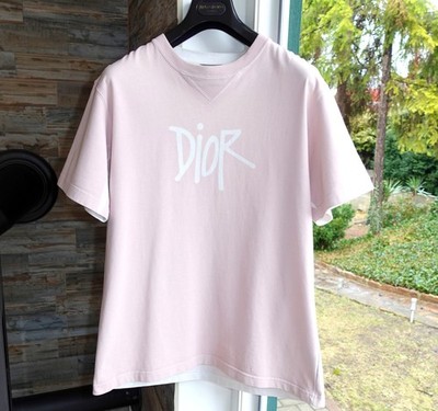 DIOR SHIRT L pink logo tshirt t christian homme relaxed fit kaws made in italy