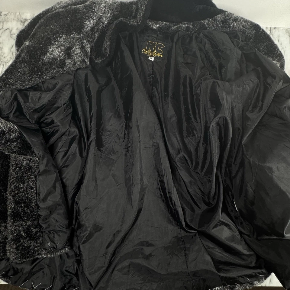 Abrigo Vintage Piel Sintética XL Negro Gris Hecho en EE. UU. Cintura Ajustada Alterada Dinero Antiguo Foto 4 de 4