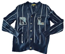 Rugby Ralph Lauren Varsity Navy Striped Letterman Patches Cardigan Men XS