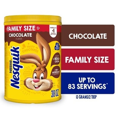Nestle Nesquik Chocolate Flavor Powder Stir In Drink Mix Canister, 38 oz Caniste
