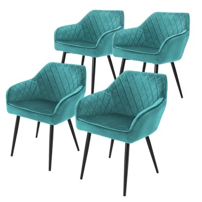 Lot de 4x chaises de salle à manger rembourrée en velours fauteuils pétrole - Photo 1/4