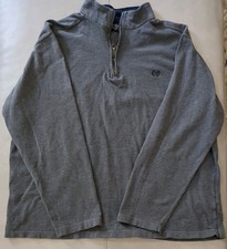 Chaps Ralph Lauren Pullover Sweater L Mens Stretch 1/4 Zip Logo Gray