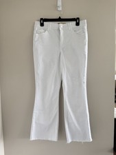Democracy White Flare Jeans 8 Ab Solution Mid Rise Raw Hem Cropped Stretch Chic