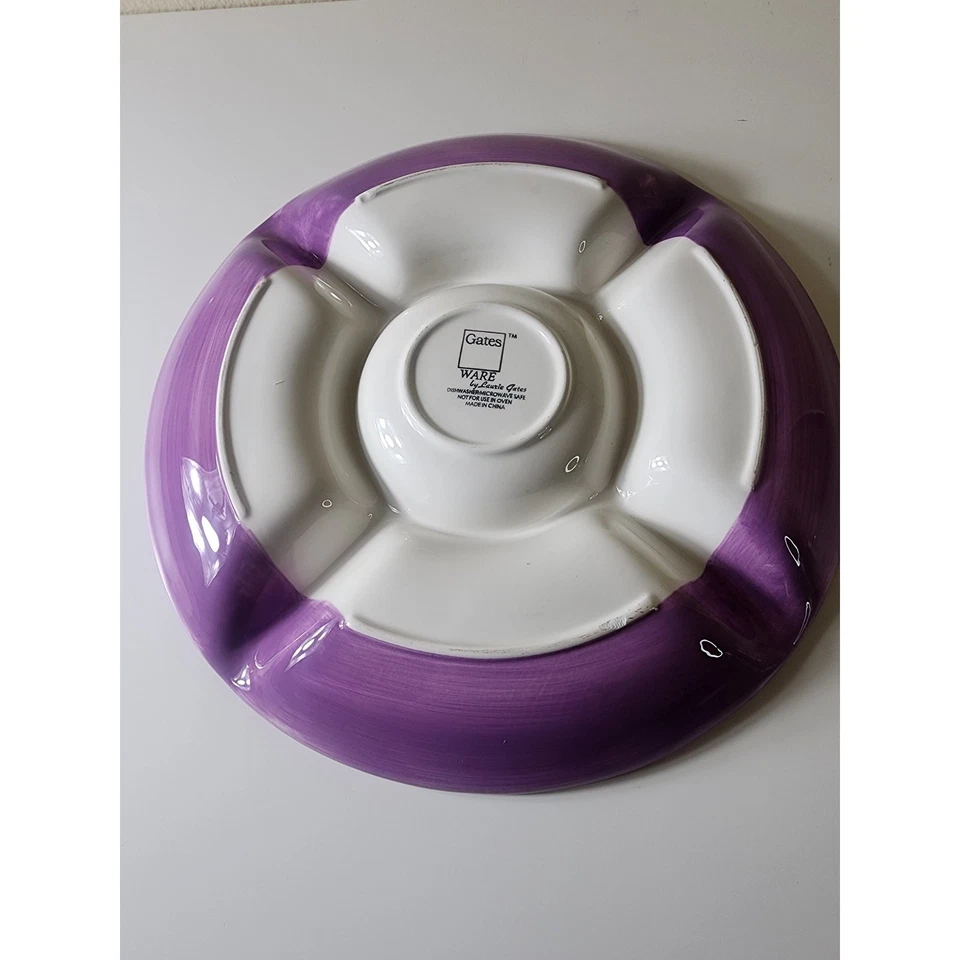 LAURIE GATES Púrpura Floral Grande 15" Aperitivo Veggie Chips Plato Pesado Foto 2 de 4