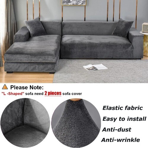 Samt Sofabezug für Wohnzimmer dick elastisch 1/2/3/4 Sitzer L Form Ecke - Bild 6 von 28