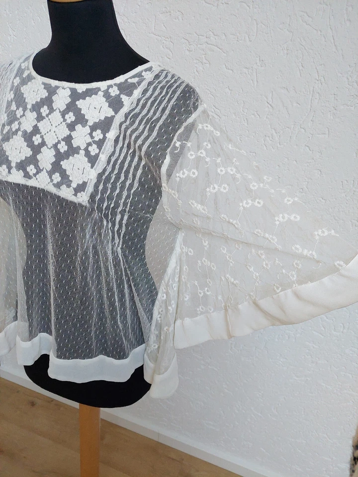 Weiße Netz Stickerei Bluse von Zara, Gr. L - Bild 3 von 4