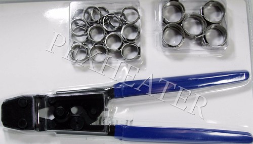 PEX CINCH CRIMPING TOOL + 30 1/2" and 3/4" SS CLAMPS