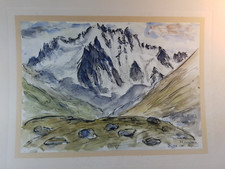 Paysage montagne "PIC DES AGNEAUX" 1919 aquarel signature Daniel-Urbain DOUROUZE