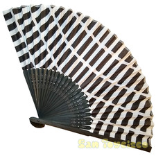 Bamboo Folding Fan Sensu Daiso Japan - Grid 9.1" Black White Japan Culture