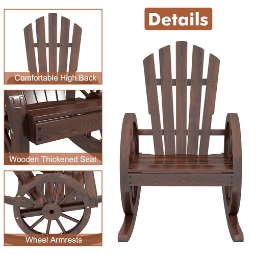 Wooden Rocking Chair with High Back Wagon Wheel Bench Patio Porch ...