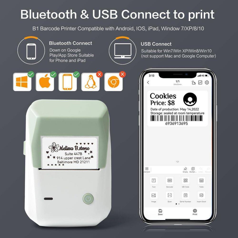Portable Green 2-inch Barcode Label Maker for Stickers
