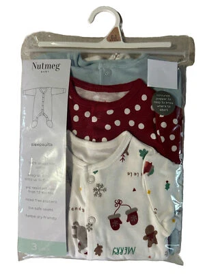 NUTMEG Baby Baumwoll Schlafanzüge - Weihnachtsdesign - 3er Pack