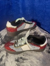 Women's comfortable sneaker size 8 adorned in red, gold and pearl rhinestones.