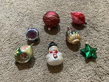 Lot of 7 Vintage Glass Christmas Ornaments Columbia Czech Republic Poland Indent