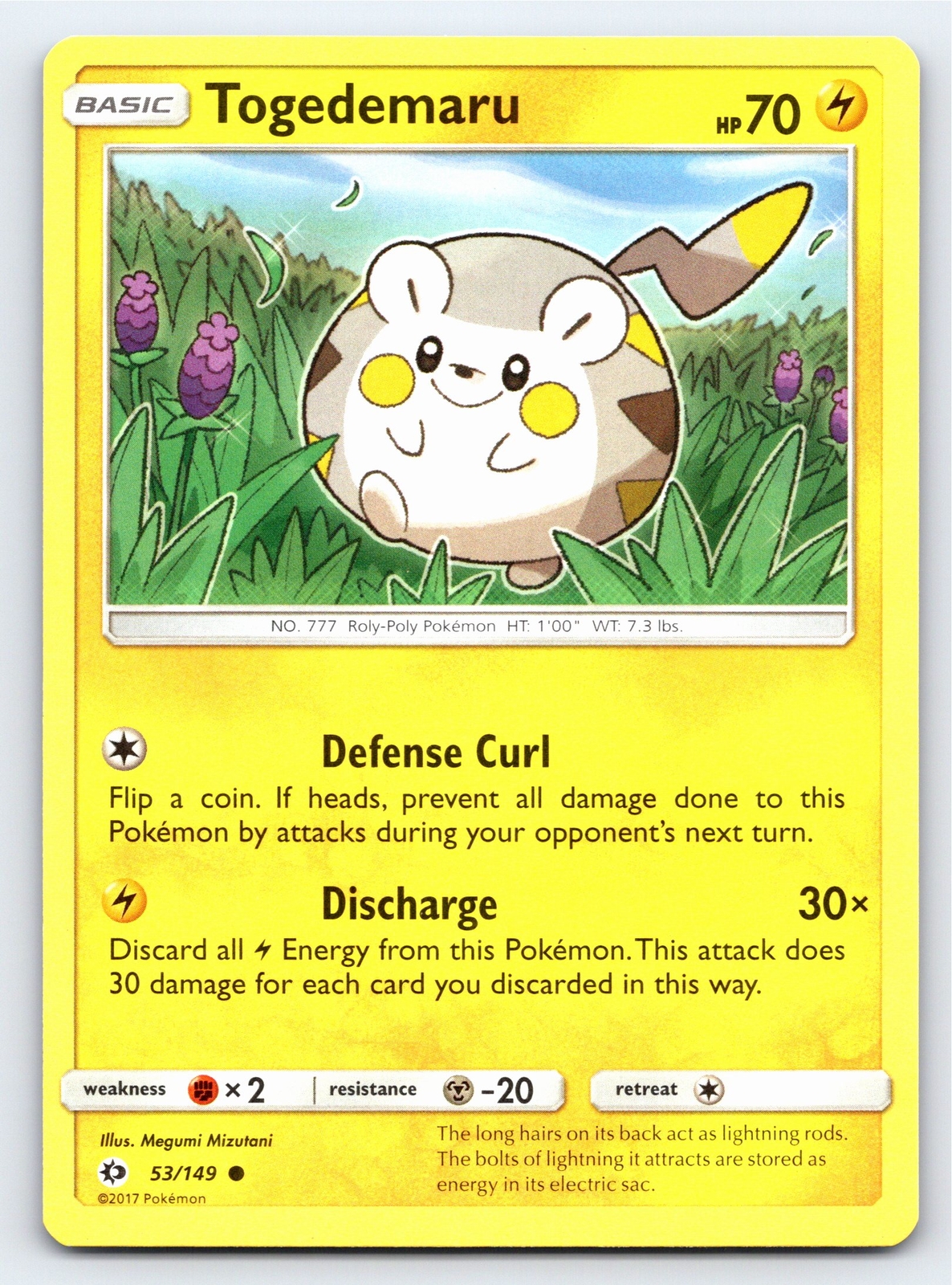 Togedemaru 53/149 Common Sun & Moon Base Set Pokemon Card - NM