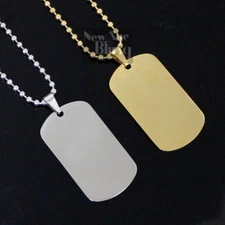 Engravable Stainless Steel Dog Tag Military 3mm Ball Chain Gold Plated Necklace