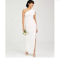 Adrianna Papell Womens 10 Ivory White One Shoulder Long Gown Dress NWD Q49