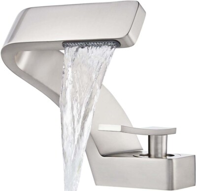 Brushed Nickel Brass Bathroom Faucet Single Hole Waterfall Vanity Sink Mixer Tap