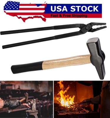 Blacksmith 17  Wolf Jaw Tongs and Hammer Tool Set Essential Tools for Blacksmith
