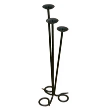 27" TALL PILLAR BLACK WROUGHT IRON 3 CANDLE HOLDER CANDLEHOLDER CANDLESTICK