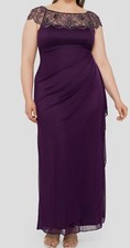 Xscape Womens Purple Beaded Cascade Gown Dress Plus Size 14W