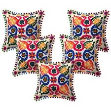 Colorful Embroidered Suzani Cushion Cover Set of 2 pcs Living Home Pillow Cases