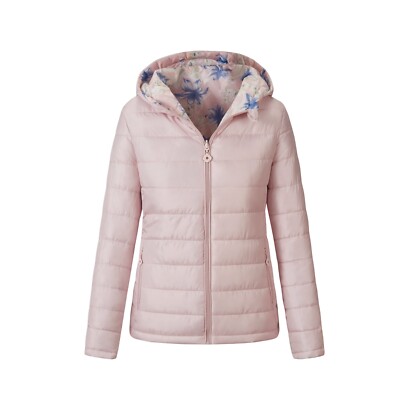 Neu Damen gesteppte gepolsterte Kapuze warme Puffer Wendejacke